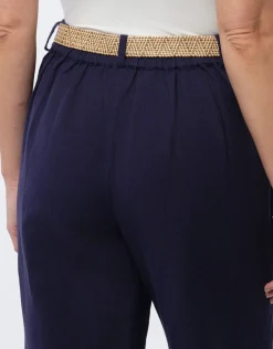 Pantalon lin bleu 7/8ème
