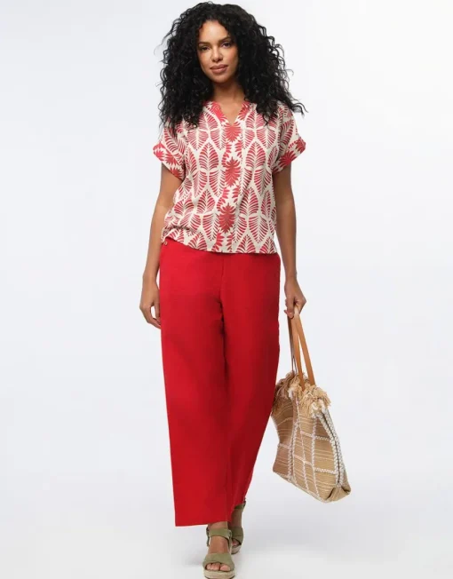 Pantalon lin rouge 7/8ème