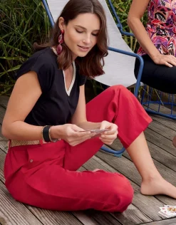 Pantalon lin rouge 7/8ème