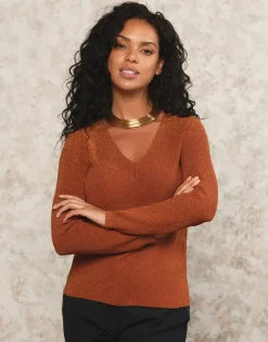 Pull brun maille ajourée