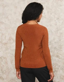 Pull brun maille ajourée