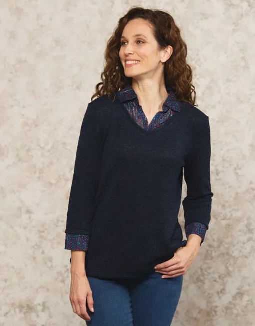 Pull chemisier marine