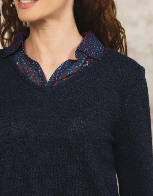 Pull chemisier marine