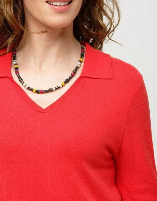 Pull col polo rouge