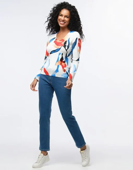 Pull fin imprimé fleuri