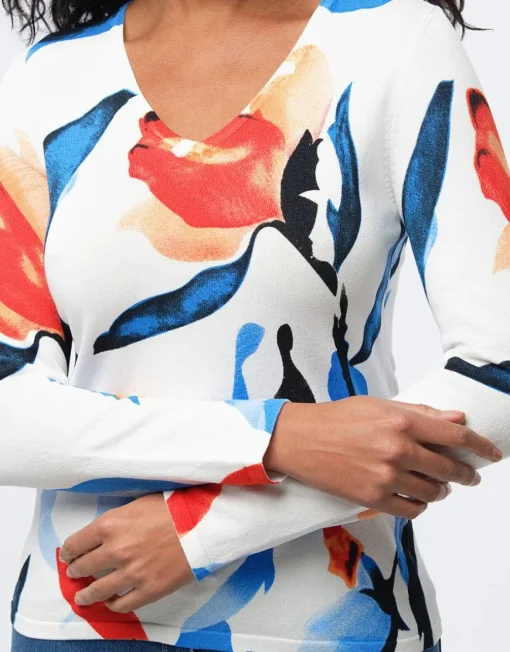 Pull fin imprimé fleuri