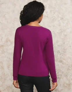 Pull maille strass violet