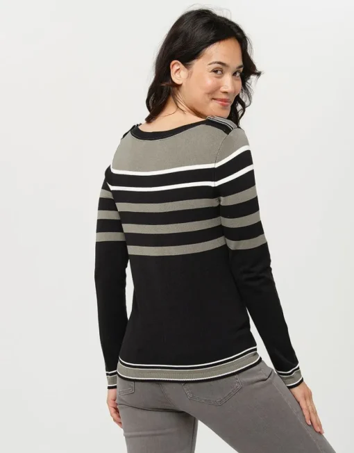 Pull noir rayé