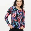 Pull noir rose à motifs