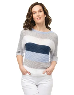 Pull rayé ciel marine