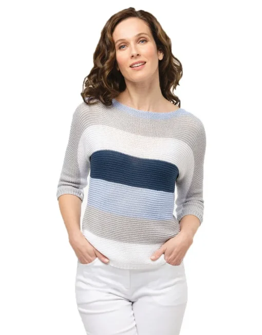 Pull rayé ciel marine