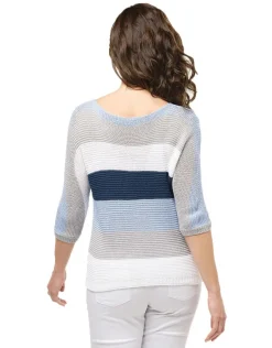Pull rayé ciel marine