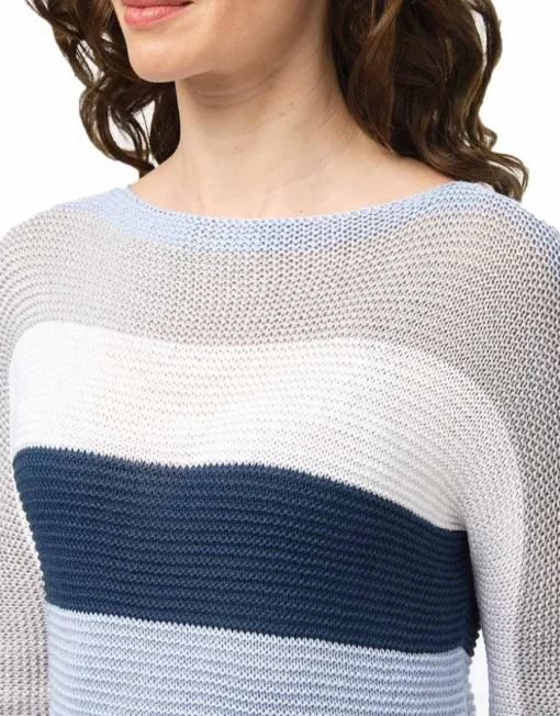 Pull rayé ciel marine