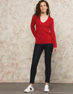 Pull rouge maille ajourée