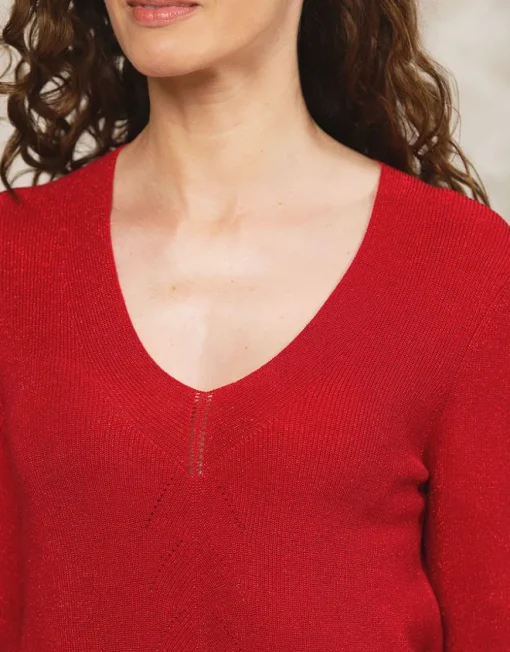 Pull rouge maille ajourée