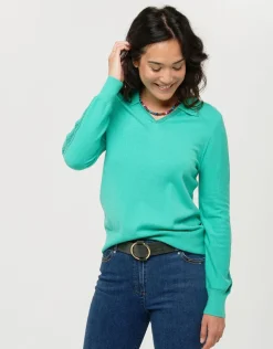 Pull vert menthe col polo