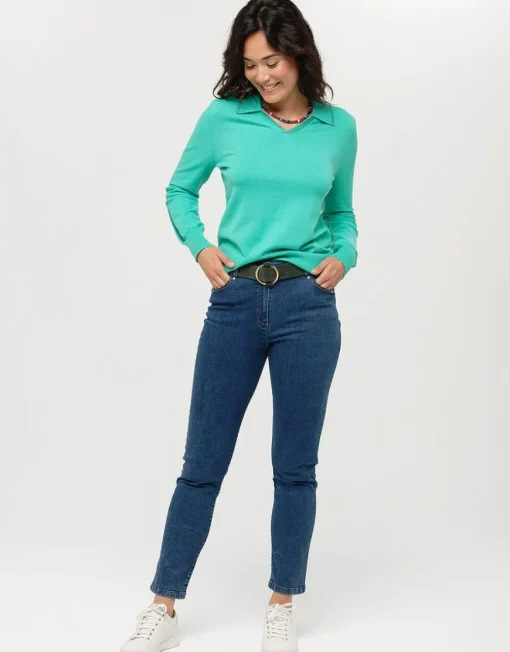 Pull vert menthe col polo