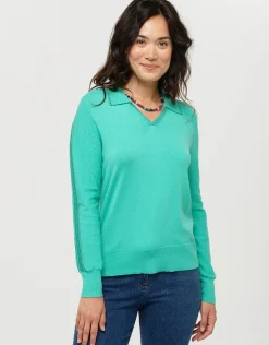 Pull vert menthe col polo