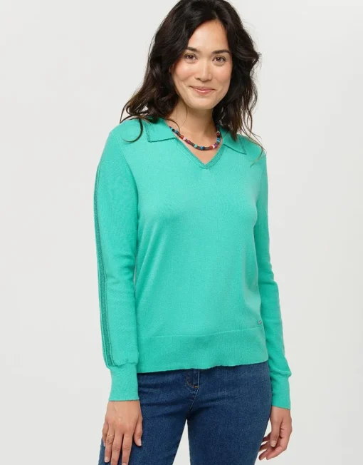 Pull vert menthe col polo