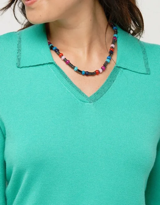 Pull vert menthe col polo