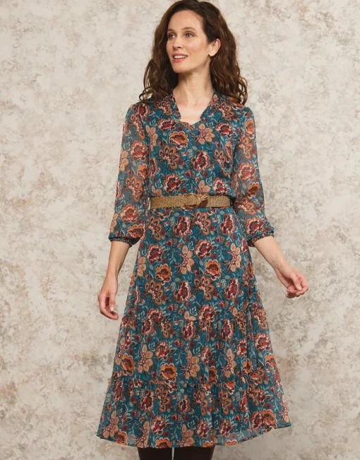 Robe longue motif bleu