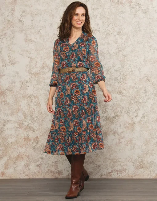 Robe longue motif bleu