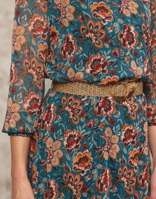 Robe longue motif bleu