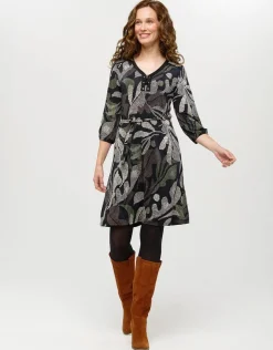 Robe motif feuillage noir