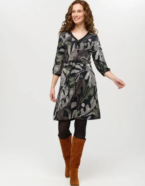 Robe motif feuillage noir