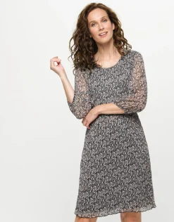 Robe plissée beige noir