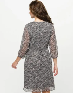 Robe plissée beige noir