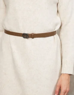 Robe pull beige ceinturée