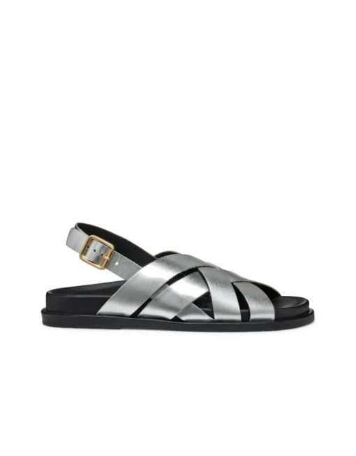 Sandale plate cuir argent GEOX