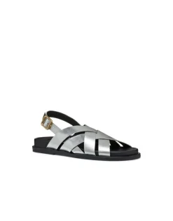 Sandale plate cuir argent GEOX