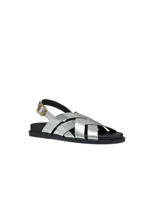 Sandale plate cuir argent GEOX