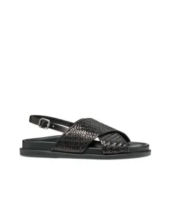 Sandales plates cuir noir GEOX