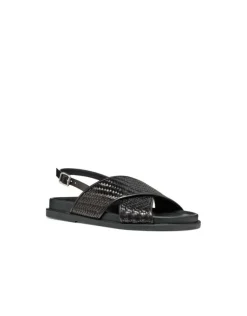 Sandales plates cuir noir GEOX