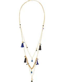 Sautoir à pompons bleus