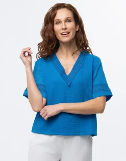 Top gaze de coton bleu