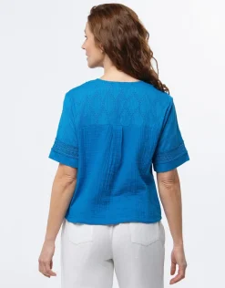 Top gaze de coton bleu