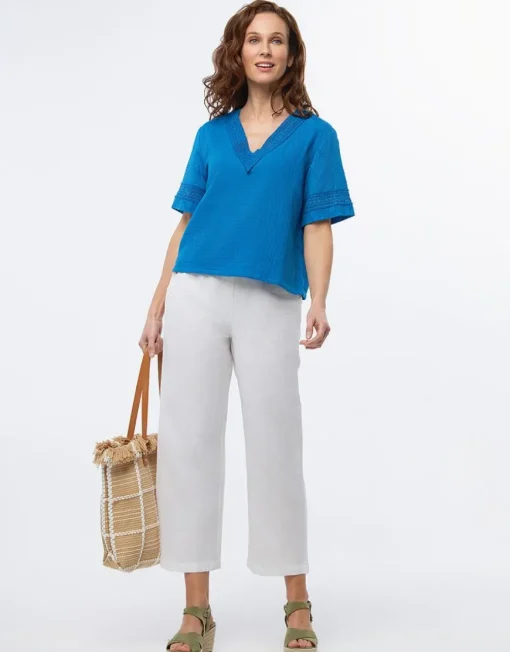 Top gaze de coton bleu