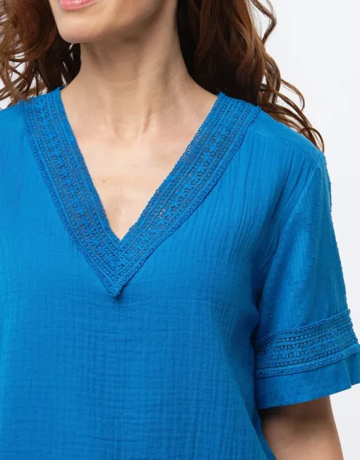 Top gaze de coton bleu