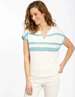 T-shirt écru et turquoise