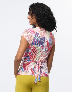 T-shirt drapé motif rose