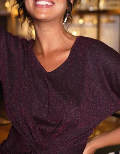 T-shirt drapé noir rose