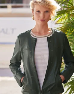 Veste 100% cuir kaki
