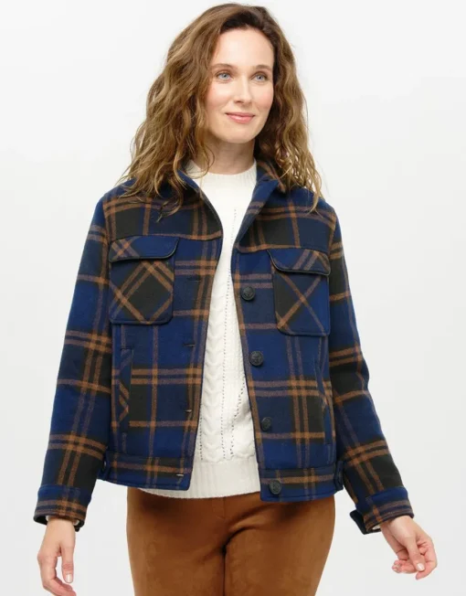 Veste carreaux bleu laine