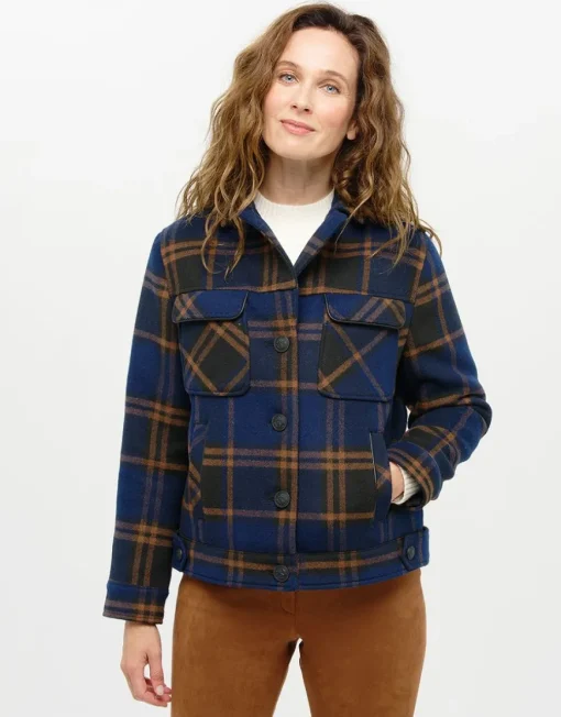 Veste carreaux bleu laine
