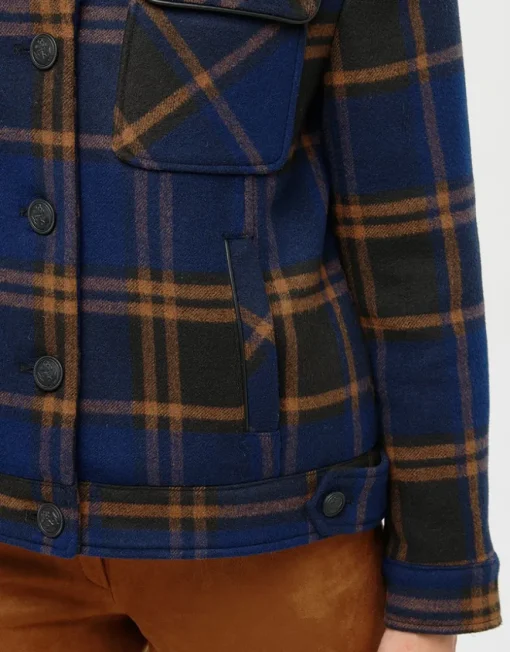 Veste carreaux bleu laine